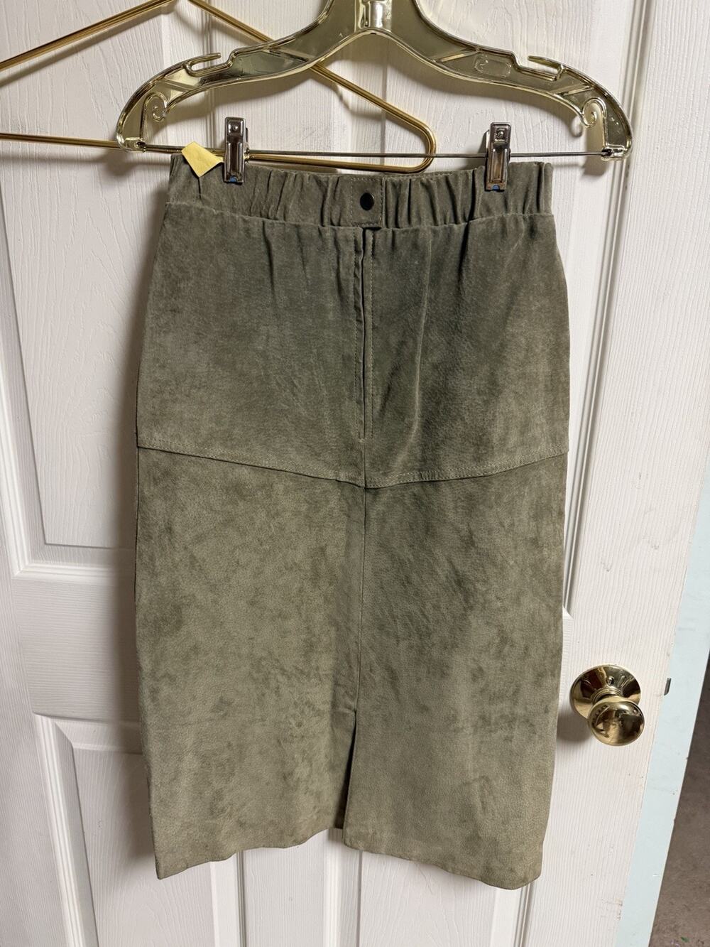 Vintage 90s Y2k 100% Real Leather Suede Pencil Skirt Sz Medium 6 24x28 Green